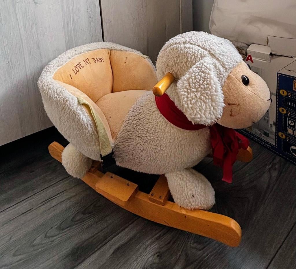 Schommel schaap / rock paard wit "I love my baby", Ophalen, Gebruikt