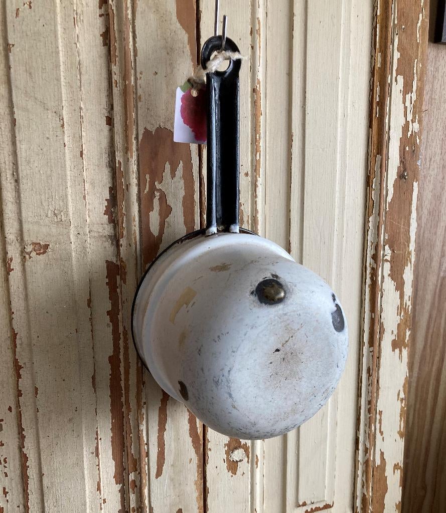 Brocante wit oud emaille steelpannetje - pannetje, Ophalen of Verzenden