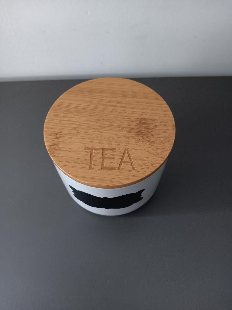 Keramische theebus met bamboe deksel wit, Huis en Inrichting, Keuken | Keukenbenodigdheden, Ophalen of Verzenden, Zo goed als nieuw