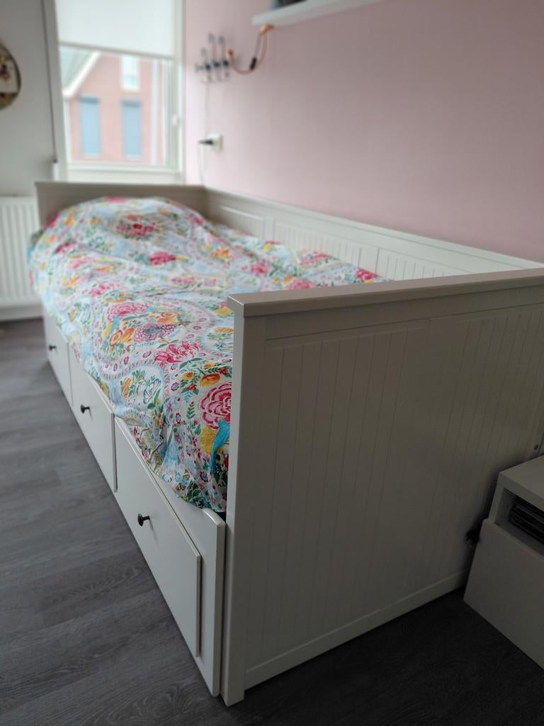 Bedbank Bed Ikea wit Hemnes, Ophalen, Gebruikt, 90 cm, Eenpersoons