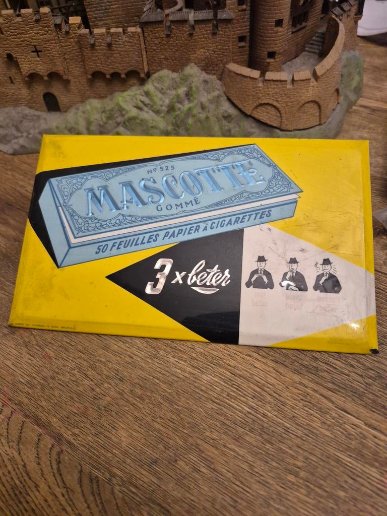 Vintage Mascotte Gomme Sigarettenpapier  - 3x Beter, Ophalen, Gebruikt, Reclamebord