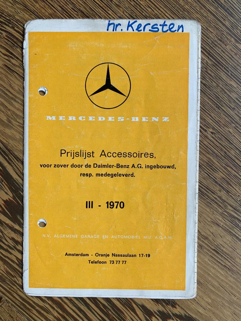 Prijslijst Mercedes-Benz accessoires personenwagens 1970, Gelezen, Mercedes-Benz, Mercedes, Ophalen of Verzenden