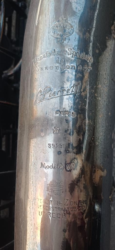 Verzilverde saxafoon Pierret Paris Model: Modèle 55, Ophalen of Verzenden, Gebruikt, Tenor