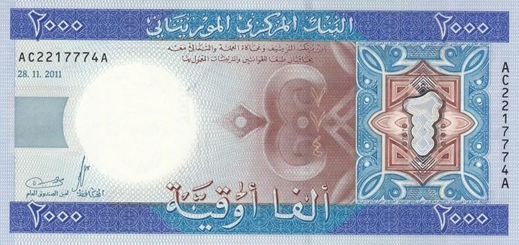 Mauritanië bankbiljet 2000 Ouguiya 2011, Pick 20 UNC, Ophalen of Verzenden, Overige landen, Los biljet