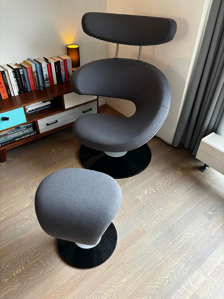 Stokke Peel fauteuil - Nieuw gestoffeerd met hocker, Ophalen of Verzenden, Zo goed als nieuw, Stof, 75 tot 100 cm