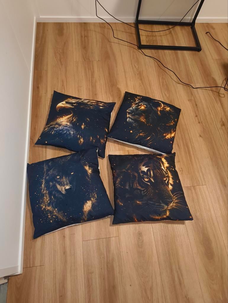 Set van 4 sierkussens met dierenprint, Ophalen, Zo goed als nieuw, Zwart, Vierkant