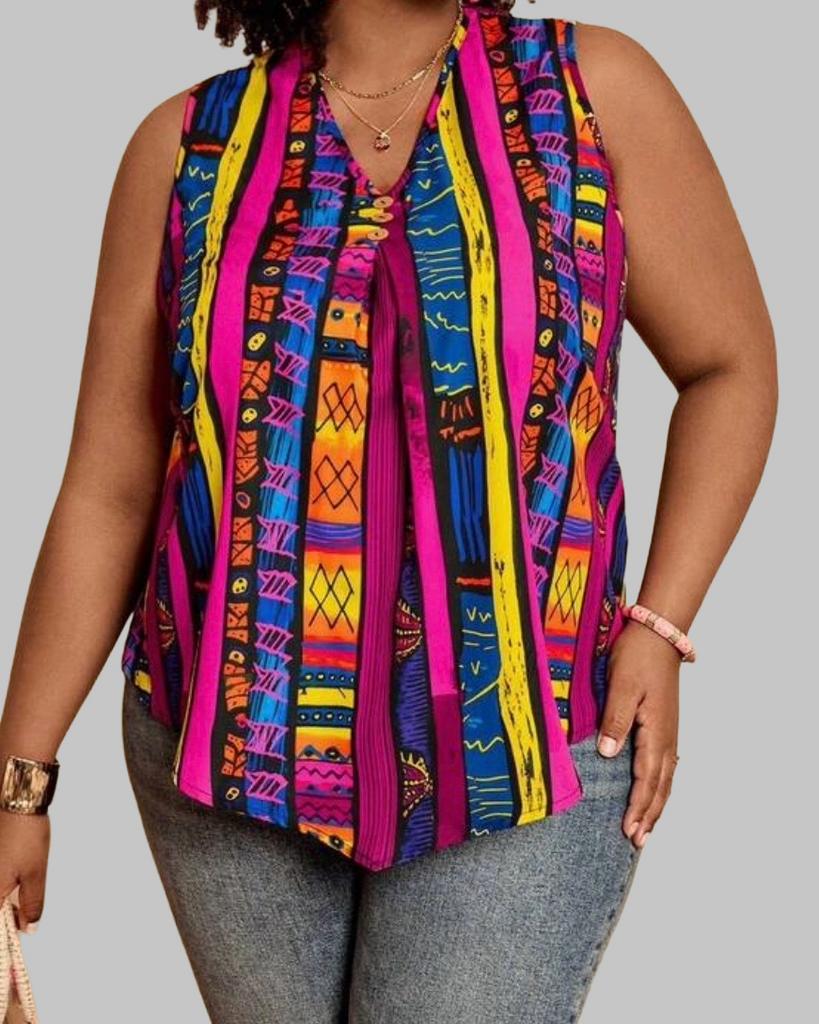 Kleurrijke mouwloze top met V-hals en print (46-54), Verzenden, Nieuw, Overige kleuren, Shirt of Top