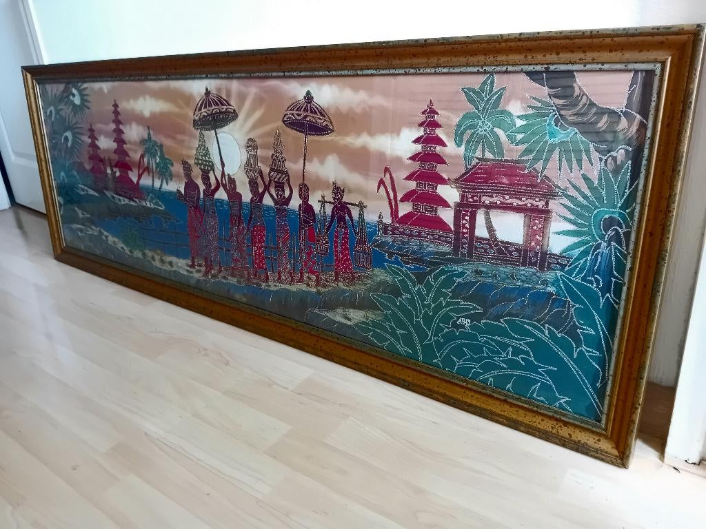 Batik-schilderij Balinees ritueel, Antiek en Kunst, Ophalen