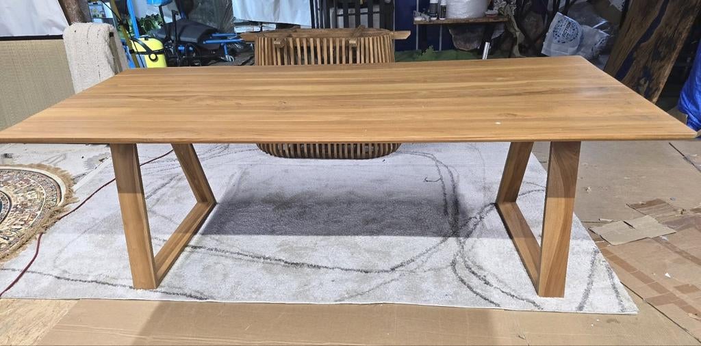 TUINTAFEL 220X100 CM, Ophalen, Zo goed als nieuw, Rechthoekig, Teakhout