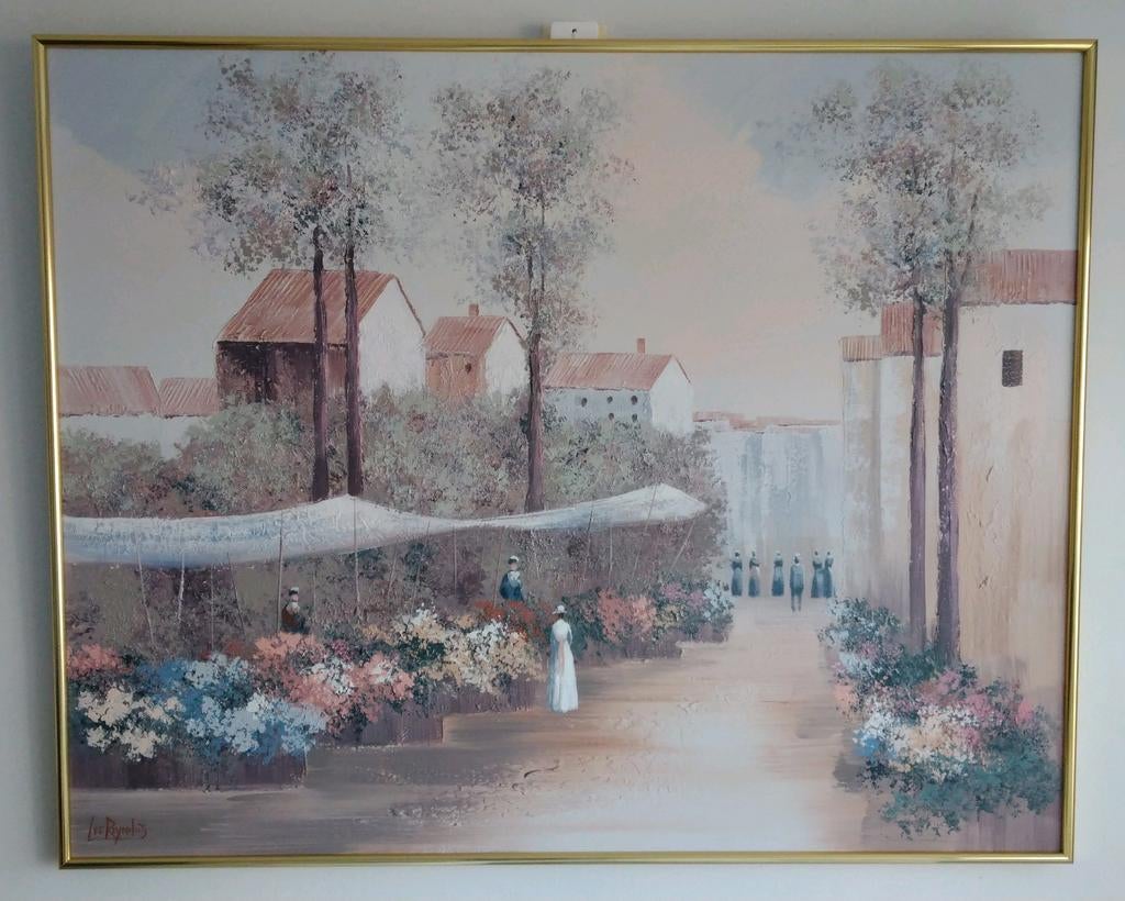 Lee Reynolds groot ingelijst schilderij van bloemenmarkt, Huis en Inrichting, Woonaccessoires | Schilderijen, Tekeningen en Foto's