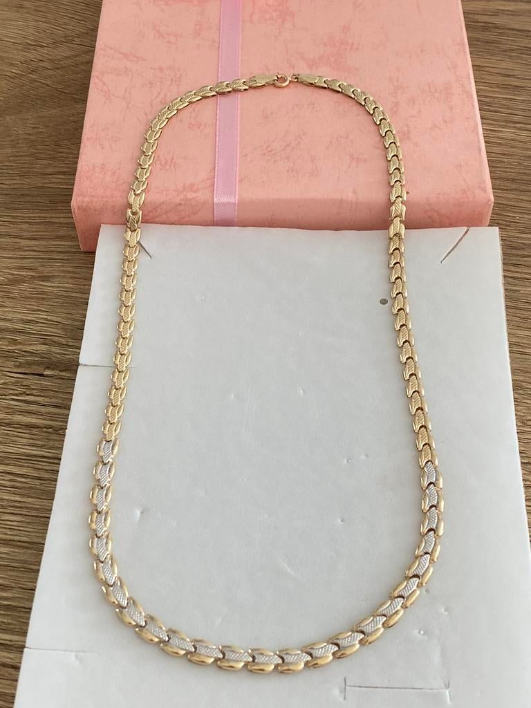 14 karaat  (585) gouden ketting, wit en geel goud, -, -, Nieuw, Ophalen of Verzenden