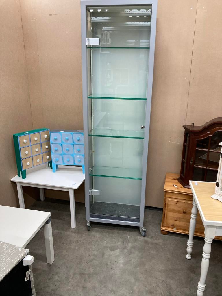 Verrijdbare Vitrinekast met Glazen Planken, Minder dan 50 cm, Gebruikt, 200 cm of meer, W