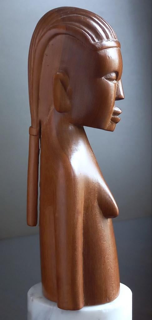 Uniek Antiek Houten Beeld – Mogelijk Egyptische Godin, Ophalen of Verzenden