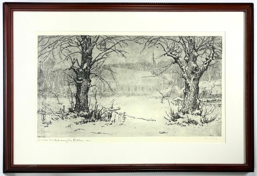 1228. Ets, Toon de Jong – "Oude R.K kerk vanaf de Kerklaan", Ophalen of Verzenden