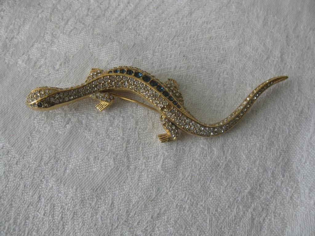 Vintage, Attwood & Sawyer hagedis met Swarovski stenen bezet, Ophalen of Verzenden, Overige materialen, Broche, Met edelsteen