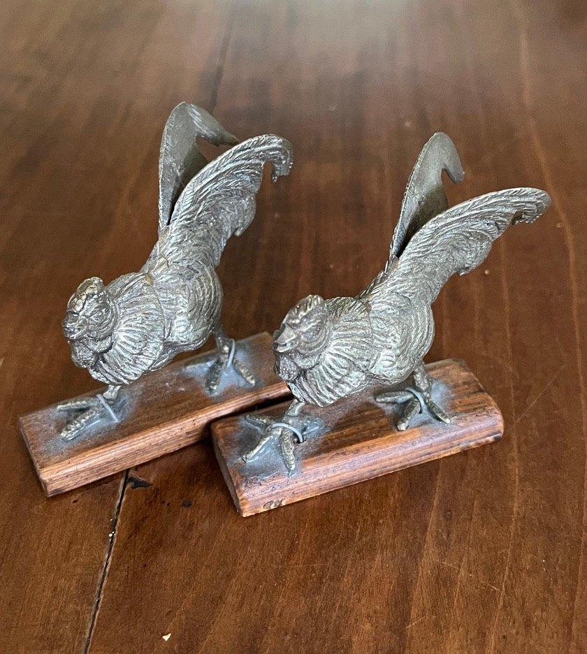 Verzilverde hanenbeeldjes, Verzamelen, Beelden en Beeldjes, Ophalen of Verzenden, Gebruikt, Dier