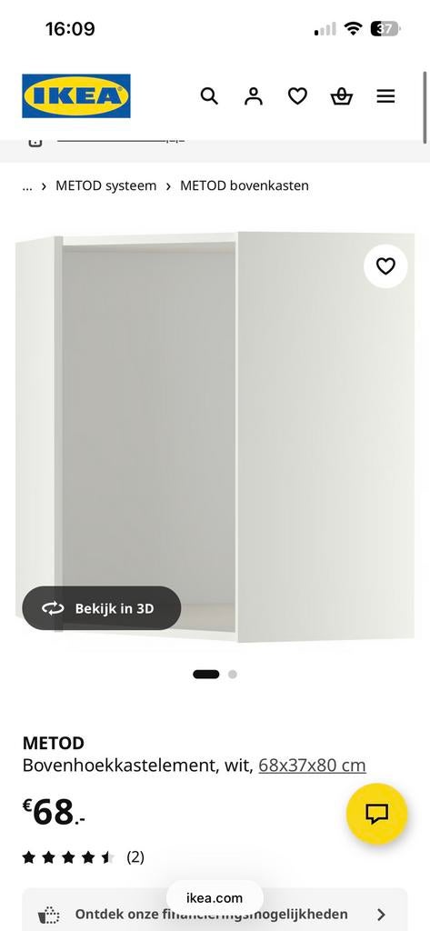 Metod bovenhoek kast element wit IKEA, Ophalen, Wit, 50 tot 100 cm, Zo goed als nieuw