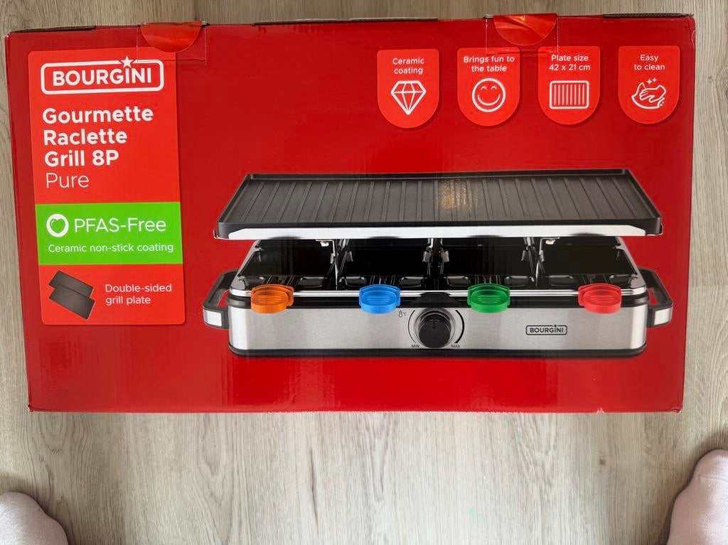 Nieuwe Bourgini Gourmet raclette grill 8 personen nieuw, Witgoed en Apparatuur, Gourmetstellen, Ophalen of Verzenden, Nieuw, 8 personen of meer