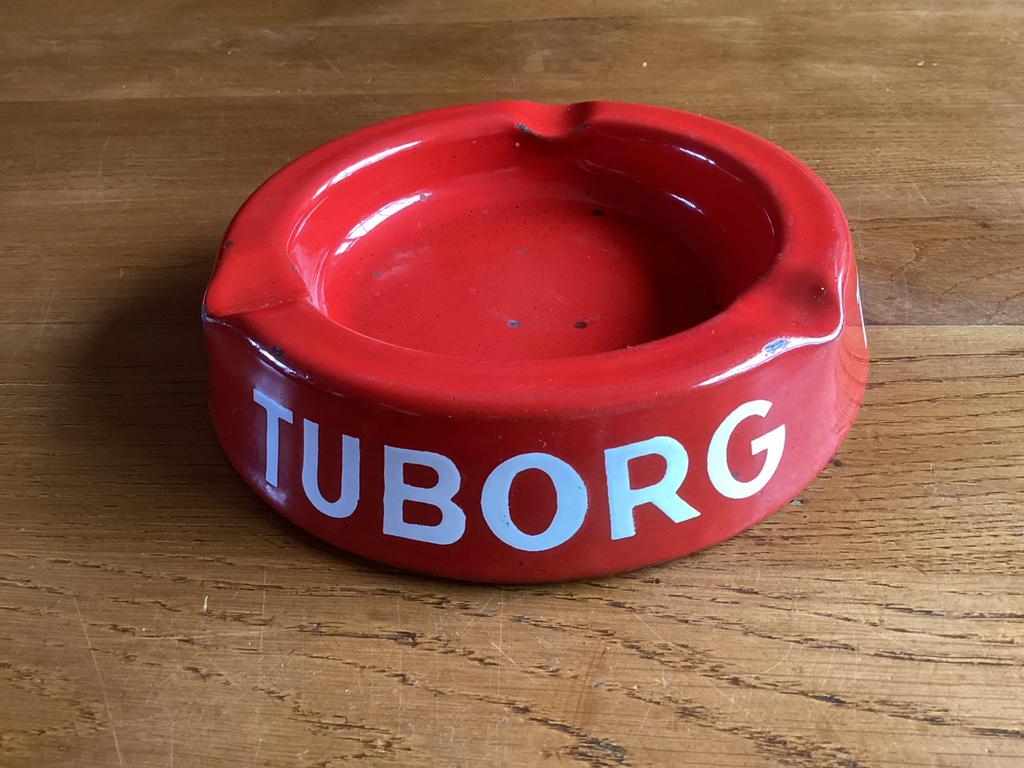 Emaille asbak Tuborg bier, Verzamelen, Biermerken, Ophalen of Verzenden, Gebruikt