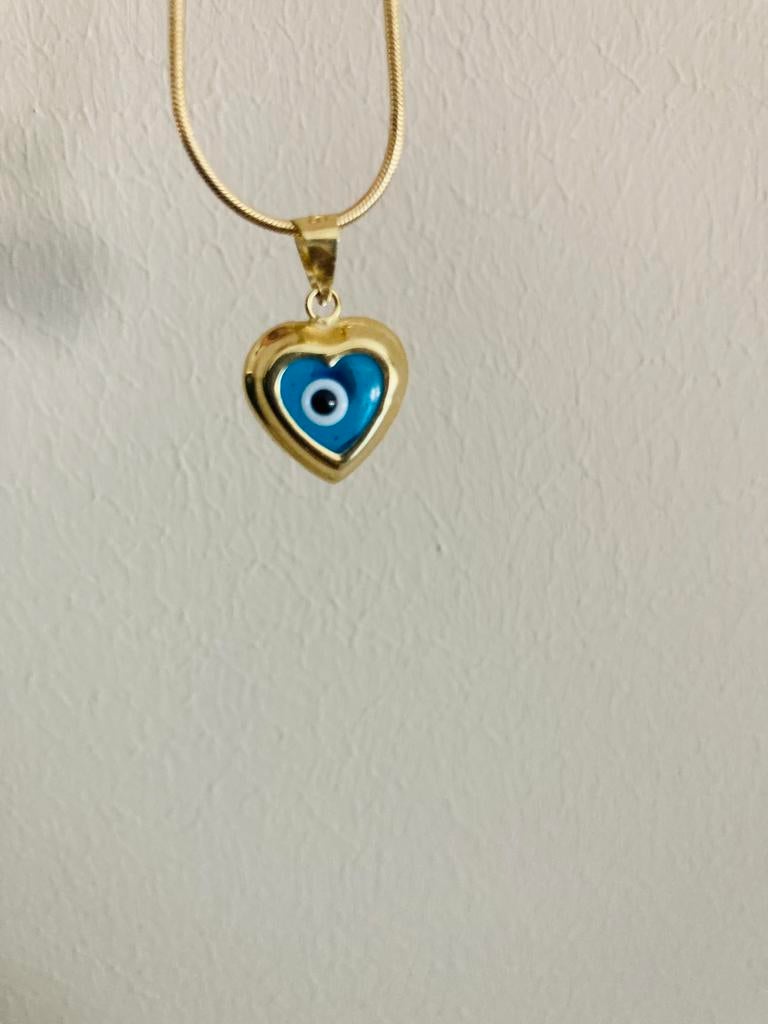 🦋🧿💙Kettinghanger goud 14 karaat oog 585 anna nina, Ophalen of Verzenden, Nieuw, Blauw, Goud