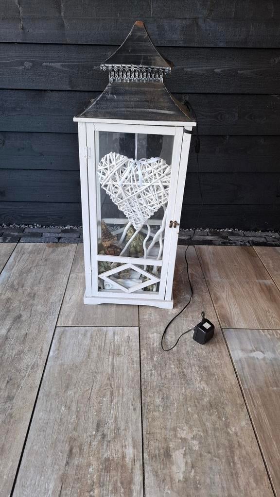 Groot  windlicht  inclusief.deco en verlichting, Ophalen, Gebruikt, Wit, Metaal