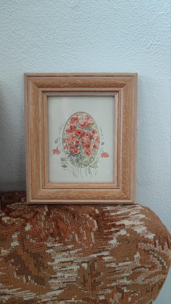 Ingelijste aquarel: Klaprozen van Sandra Mason, Minder dan 50 cm, Ophalen of Verzenden, Zo goed als nieuw, Schilderij