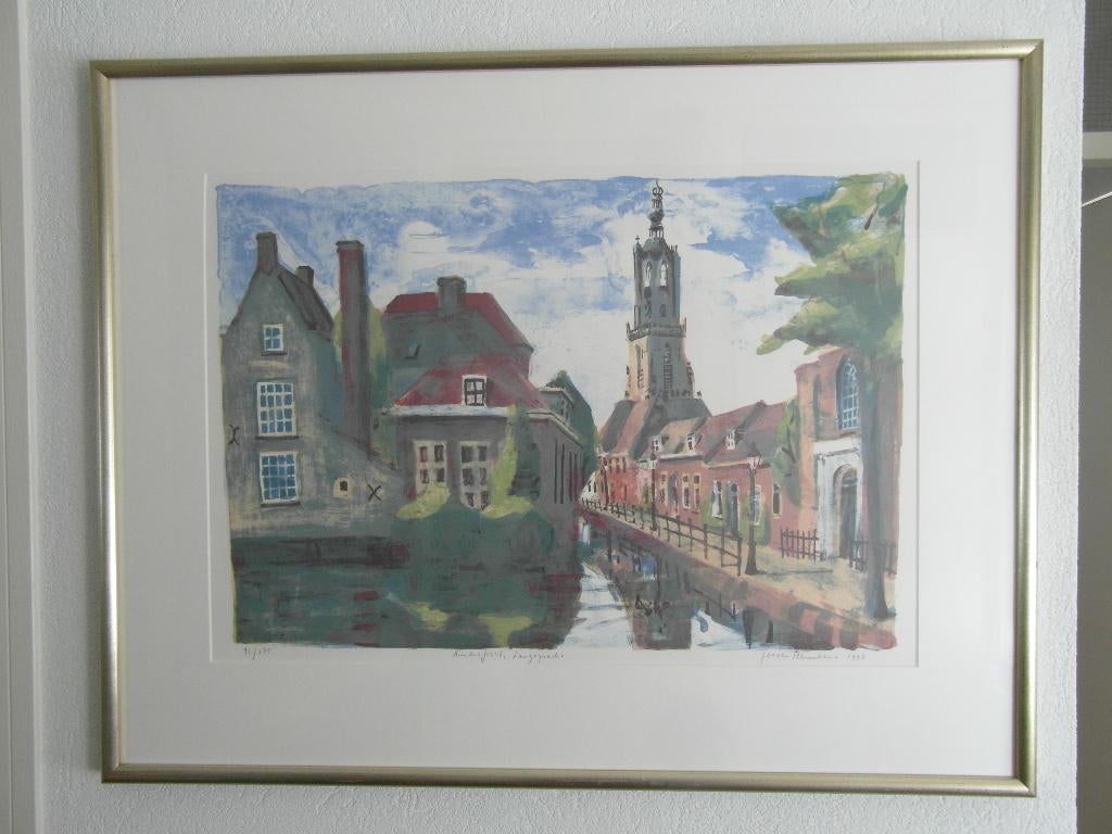JEROEN HERMKENS ;litho ,ingelijst, Stadsgezicht Amersfoort, Antiek en Kunst, Kunst | Litho's en Zeefdrukken, Ophalen of Verzenden