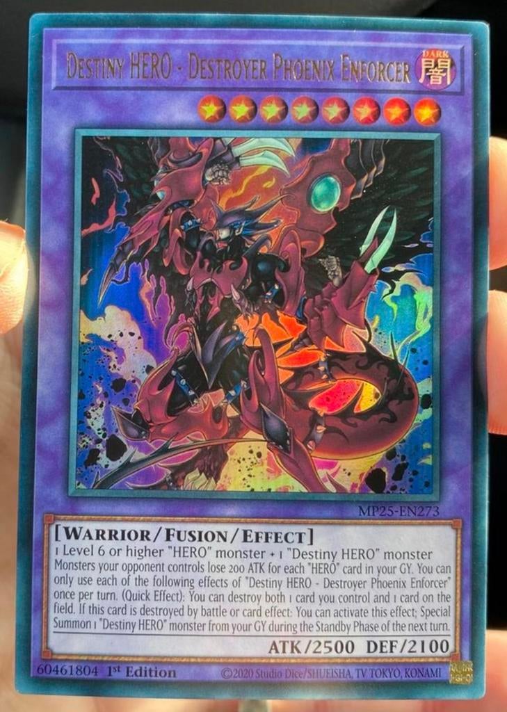 Yu-Gi-Oh! Destiny HERO - Destroyer Phoenix Enforcer MP25 !, Ophalen of Verzenden, Zo goed als nieuw, Losse kaart, Foil