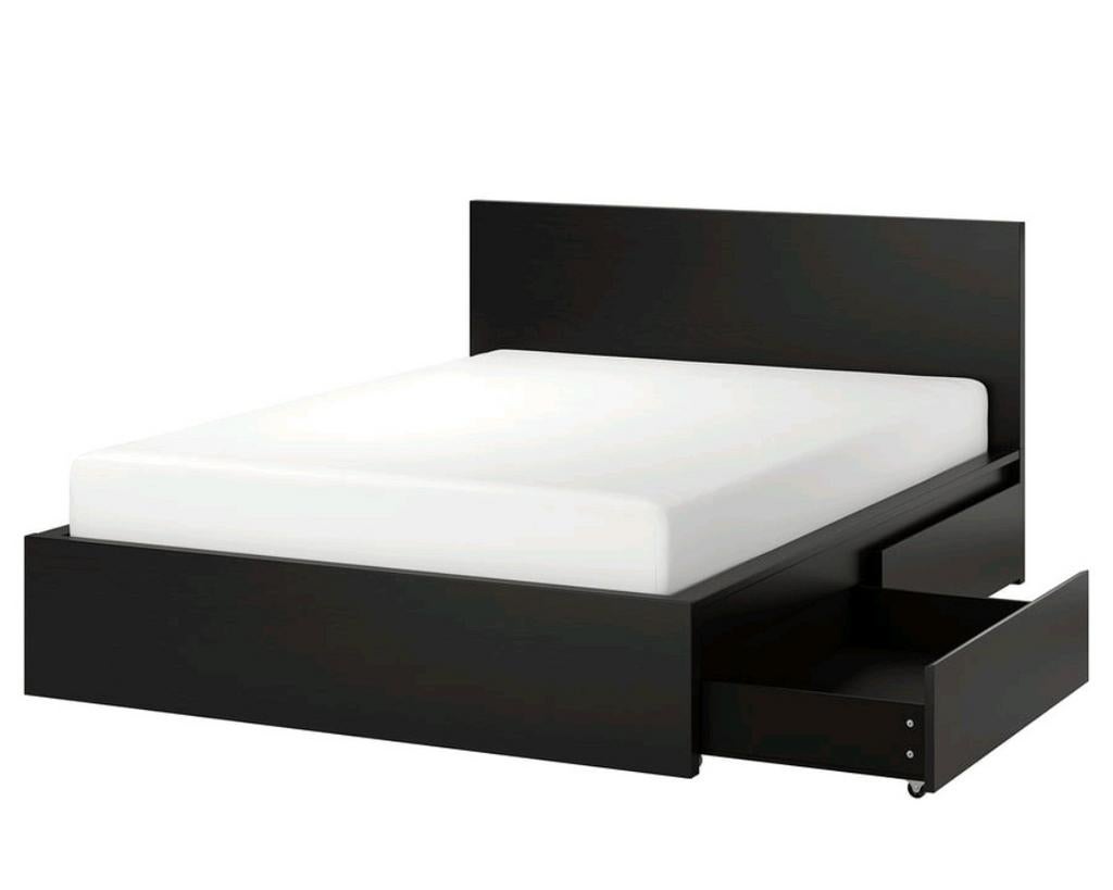 Ikea Malm bed 140, Zwart, Tweepersoons, 200 cm, Hout