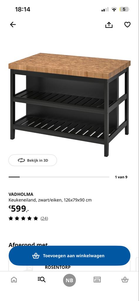 IKEA VADHOLMA Keukeneiland - Goede Conditie, Huis en Inrichting, Ophalen, Gebruikt, 100 tot 150 cm, Zwart