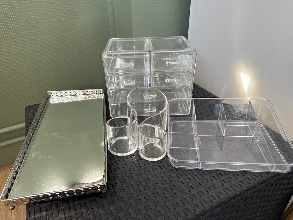 Make-up organizer set - Acryl en spiegelblad, Sieraden, Tassen en Uiterlijk, Uiterlijk | Cosmetica en Make-up, Overige kleuren