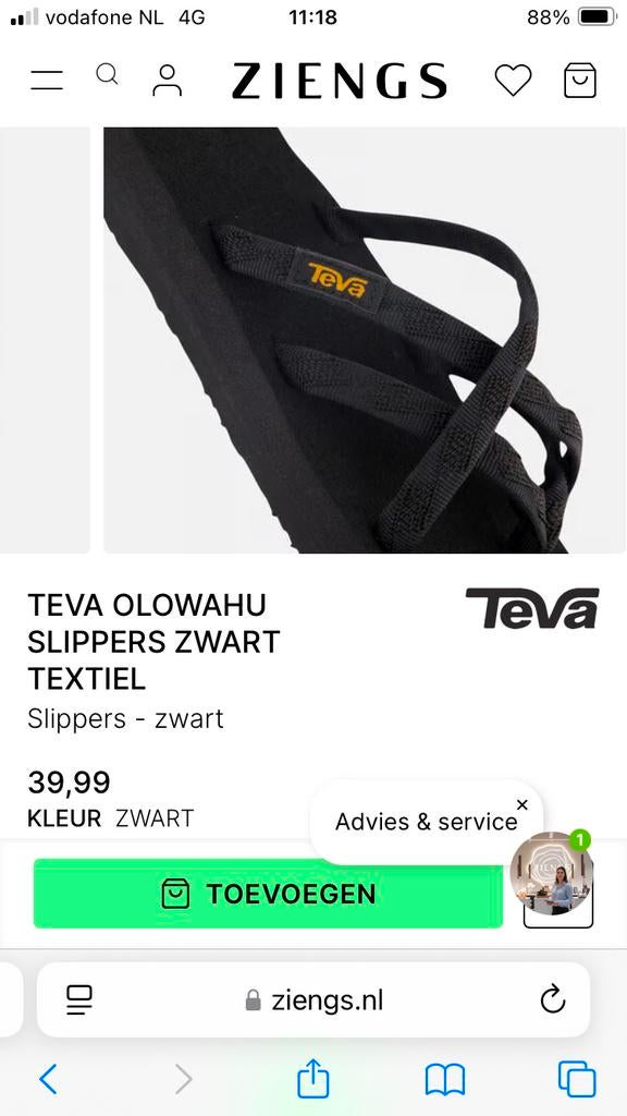 Teva slippers Olowahu dames 38 (37), Slippers, Zwart, Nieuw, Ophalen of Verzenden