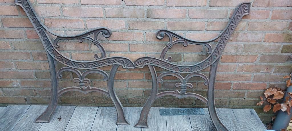 Gietijzeren tuinbank potenset, Ophalen, Gebruikt, Metaal