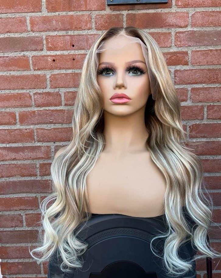 Blonde balayage haarwerk lace wig pruik echt haar, Ophalen, Zo goed als nieuw, Pruik of Haarverlenging