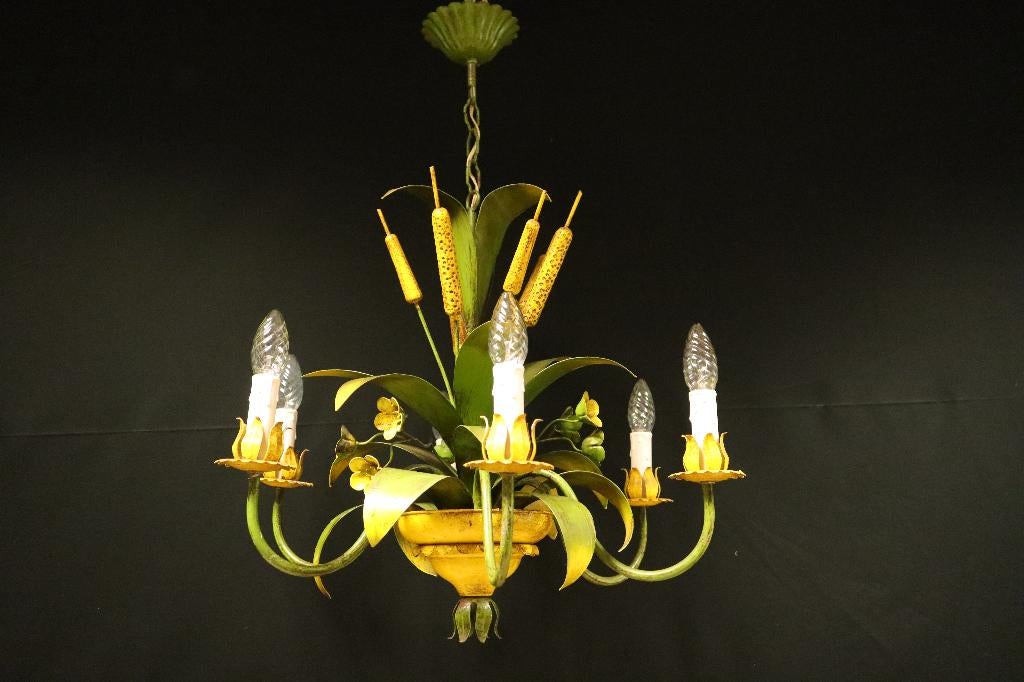 Italiaanse korenaren kroonluchter met 6 kaarslampen, Ophalen