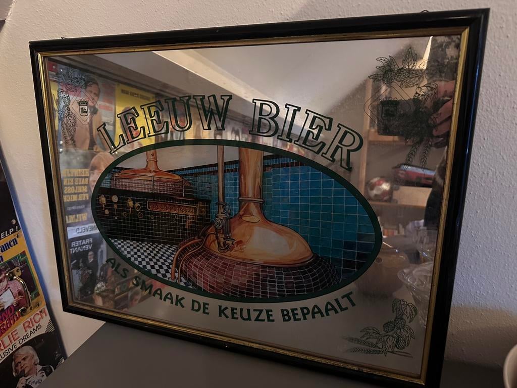 Oude spiegel Leeuw bier, Ophalen of Verzenden, Rechthoekig, 50 tot 100 cm, Minder dan 100 cm