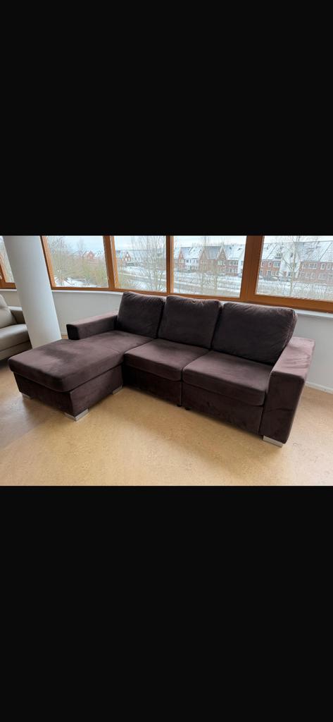 Suede bank bruin, Ophalen, Hoekbank, 300 cm of meer, 75 tot 100 cm