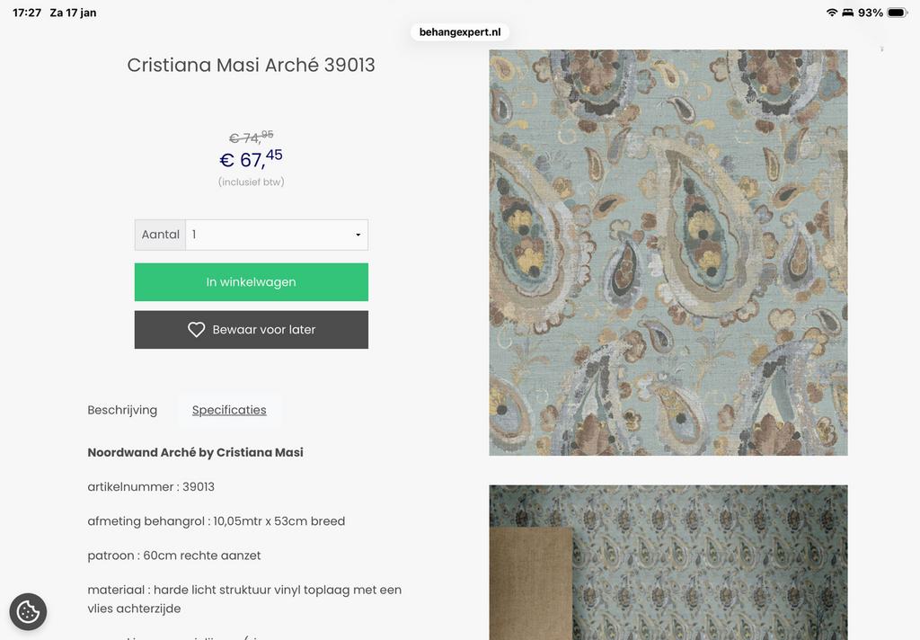 Miskoop te koop: 3 rollen behang van Christiana Masi, Ophalen, Minder dan 10 m², Blauw, Design en chique