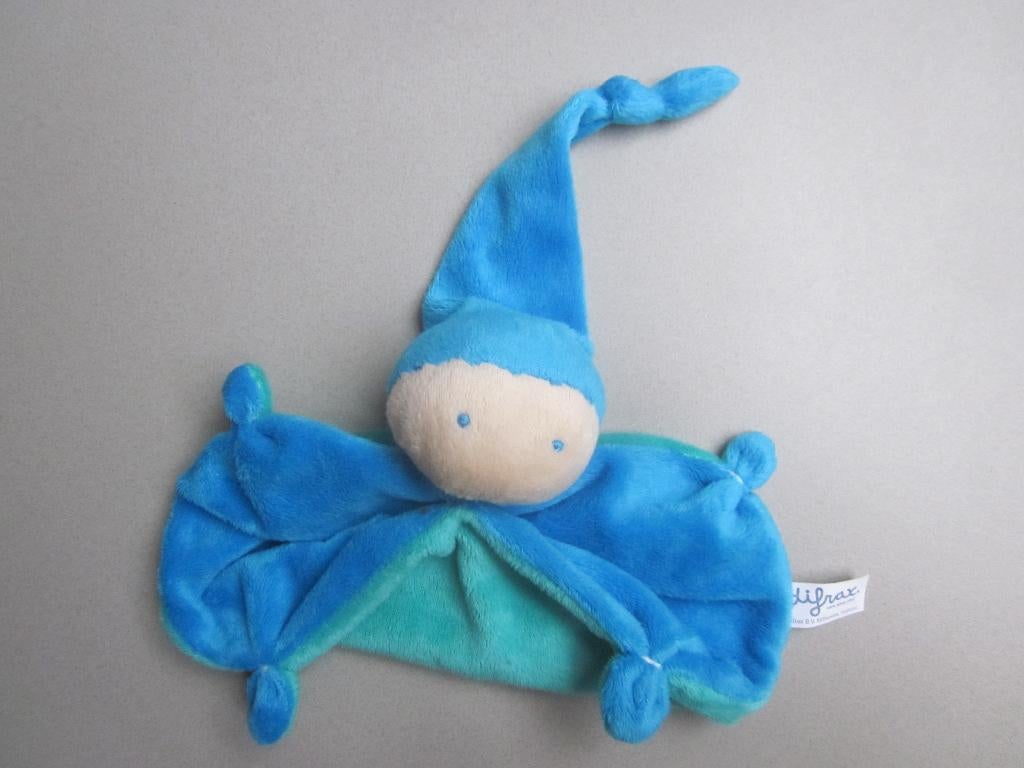 Difrax blauw groen pluche knuffeldoek popje spookje puntmuts, Ophalen of Verzenden, Nieuw, Overige typen