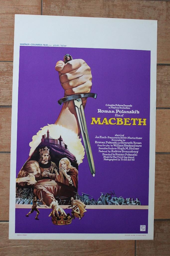 filmaffiche Roman Polanski Macbeth 1971 filmposter, Rechthoekig Staand, Ophalen of Verzenden, Zo goed als nieuw, A1 t/m A3