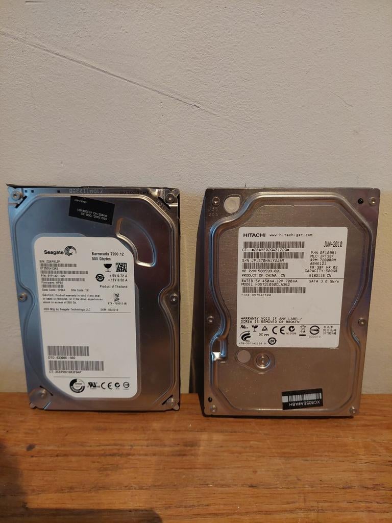 2x 500GB HDD - Seagate & Hitachi - Werkend, Intern, Gebruikt, Ophalen of Verzenden, Seagate & Hitachi