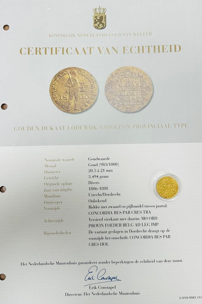 Gouden Dukaat Napoleon 1806-1808, Vóór koninkrijk, Losse munt, Goud, Overige waardes