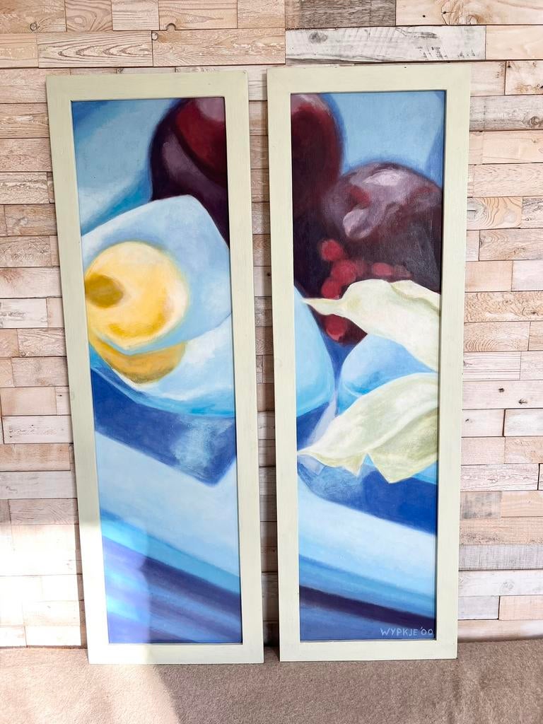 Tweeluik schilderij abstract acryl blauw, Ophalen of Verzenden