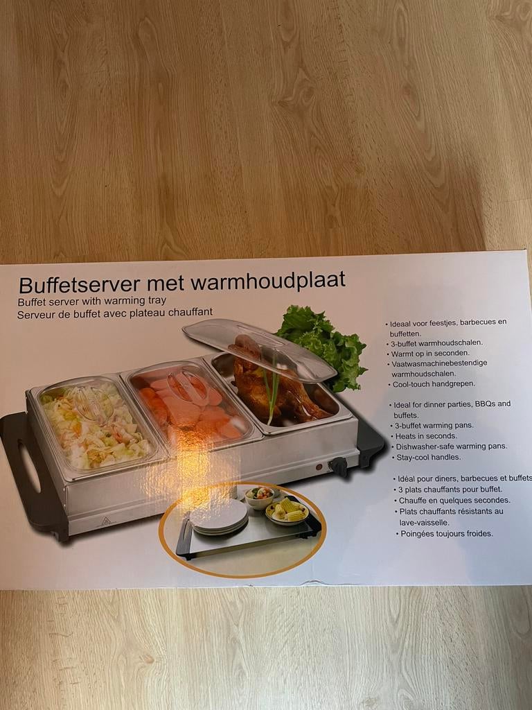 Buffetserver met warmhoudplaat., Ophalen, Zo goed als nieuw, 4 t/m 7 personen