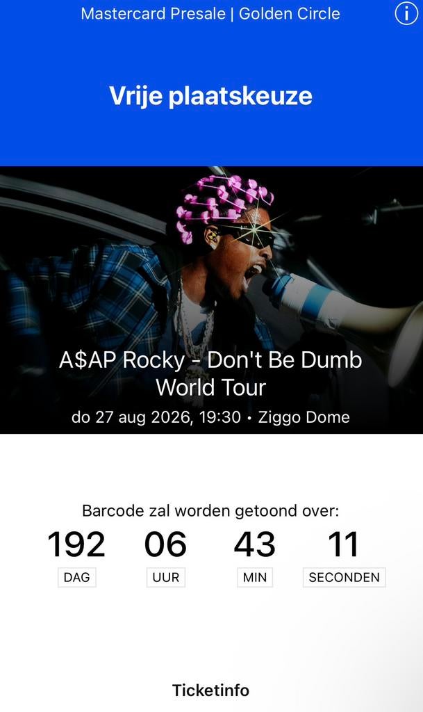 Asap Rocky Golden Circle Ticket 1X, Eén persoon
