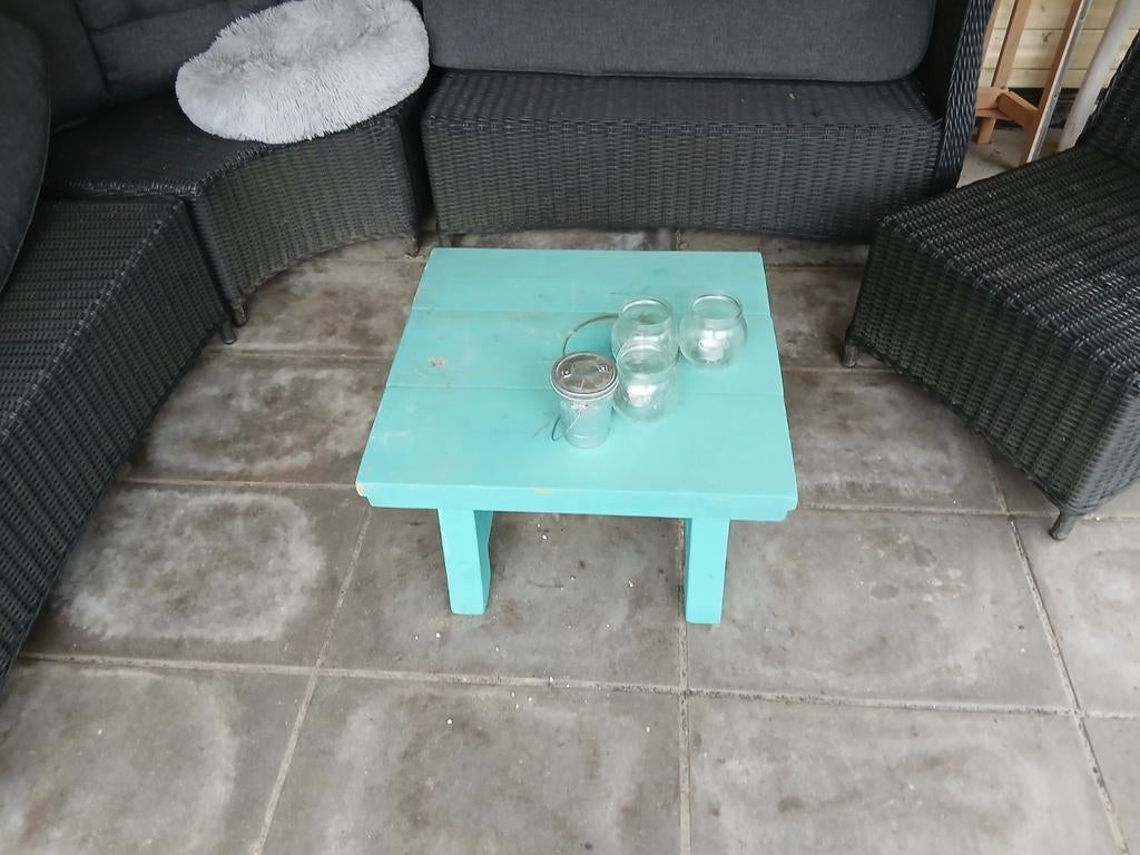 Steigerhouten tafel bankje en tafeltje en verf, Tuin en Terras, Tuinsets en Loungesets, Ophalen of Verzenden, Gebruikt, Steigerhout