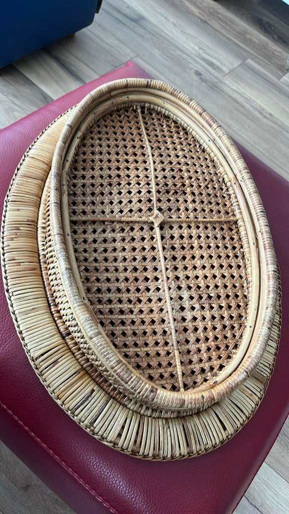 Handgemaakte rotan schaal, Ophalen of Verzenden, Gebruikt, Ovaal, Hout