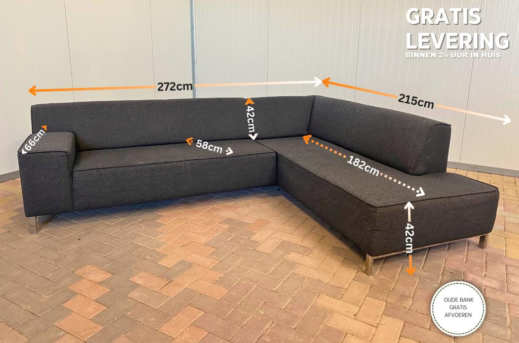 Montel donkergrijze loungebank | Gratis levering, 250 tot 300 cm, Hoekbank, Ophalen of Verzenden, Zo goed als nieuw