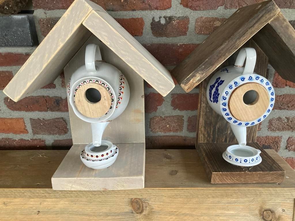 Unieke Theepot Vogelhuisjes van Steigerhout, Ophalen of Verzenden, Nieuw