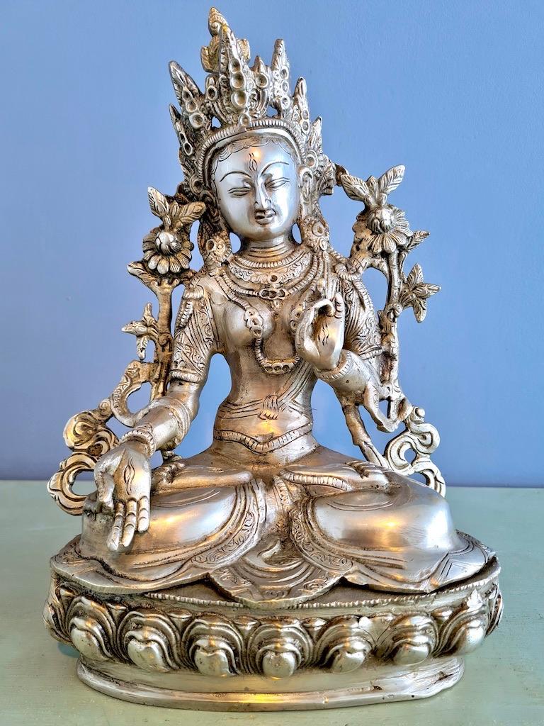 WITTE TARA BEELD BRONS OUD ZILVERKLEUR PATINA 31 CM, Ophalen of Verzenden, Nieuw